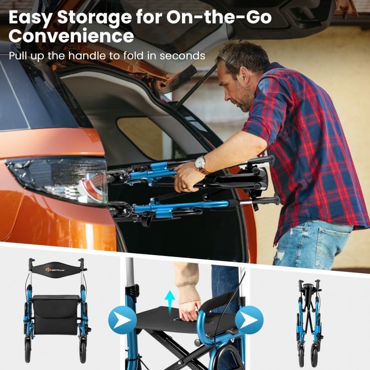2-in-1 Foldable Rollator Walker with Seat abd 9 Inch Pneumatic Tires for Seniors-Navy
