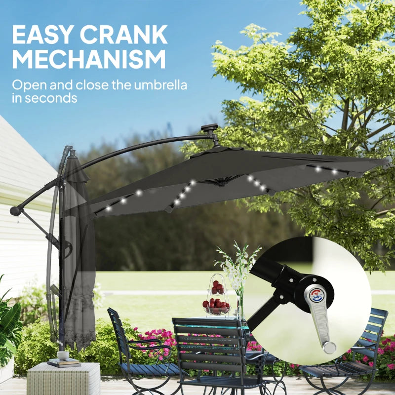 11.3 ft Cantilever Patio Umbrella with Light, Cover, Aluminium UPF50+ Offset Outdoor Umbrella Parasol, Dark Grey