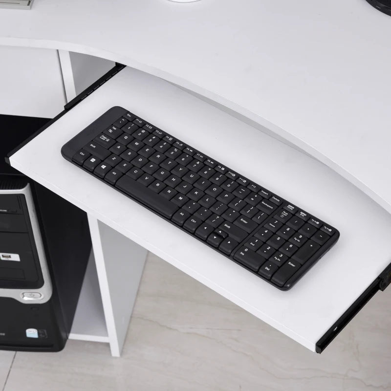 47" L-Shaped Desk with Keyboard Tray, Computer Corner Desk for Small Space with Shelves, Drawer, CPU Stand, Home Office Writing Table, White