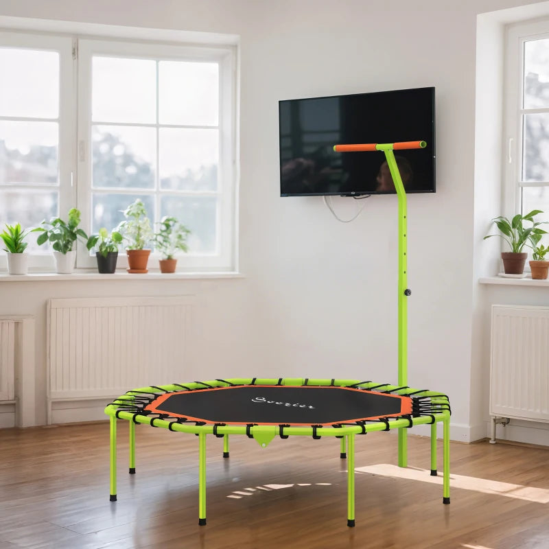 Soozier 50" Foldable Mini Trampoline, Fitness Trampoline Rebounder with Bungee, Adjustable Handle Bar, Stable & Quiet