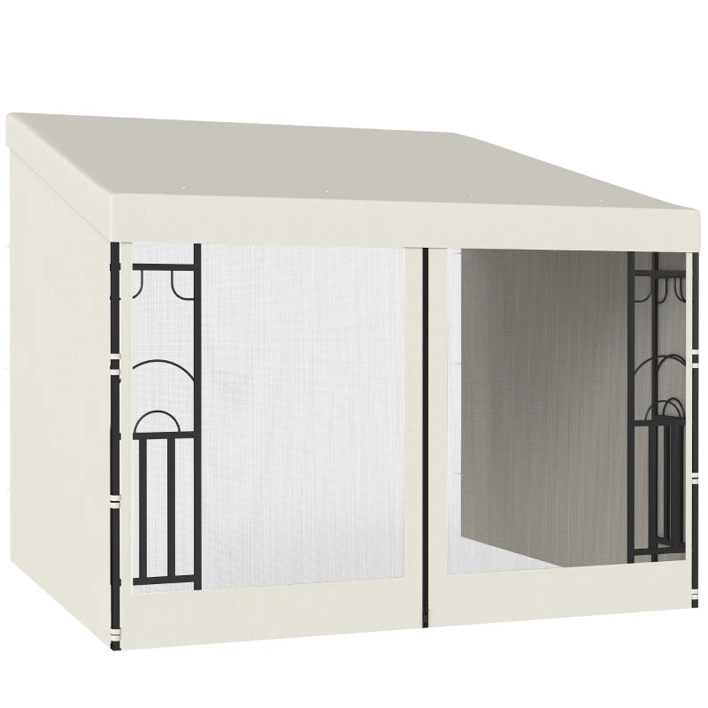 10' x 10' Wall Pergola, Outdoor Gazebo with 2 Curtains and 2 Nettings, UV Resistant, for Patio, Deck, Beige