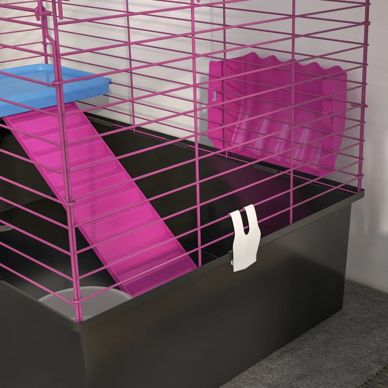 18.5" Small Animal Cage with Water Bottle, Food Dish, Platform, Ramp, Black