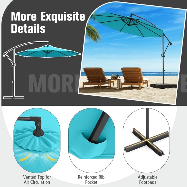 10 Feet Offset Hanging Umbrella with Base and Infinite Tilt-Turquoise