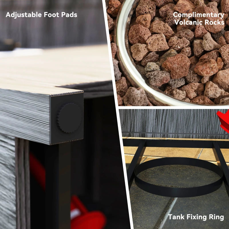 28" Propane Fire Pit Table 40,000 BTU Square Outdoor Gas Fire Table with Waterproof Cover, Adjustable Foot Pads