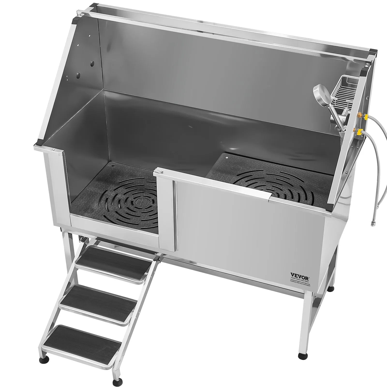 VEVOR 62 Inch Dog Grooming Bath Tub Stainless Steel w Stairs Water Filter Left