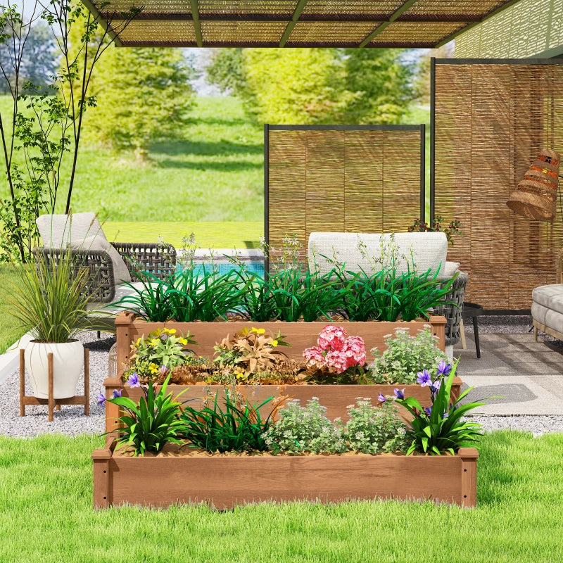 3-Tier Garden Bed Planter Box for Backyard, Patio, 49"x49"x22", Brown