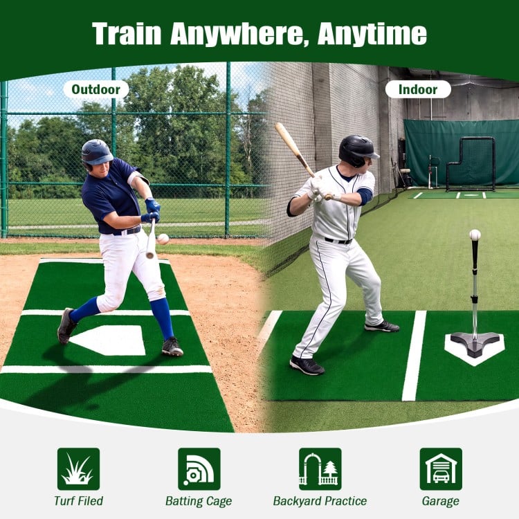 10 x 3.8 ft Baseball and Softball Hitting Mat with Home Plate-Green