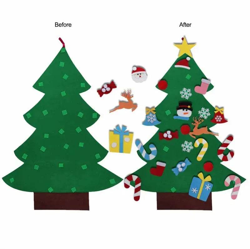 DIY Felt Christmas Tree New Year Toddler Kids Handmade Gift Toys Door Wall Hanging Ornaments Holiday Party Home Decor Set 