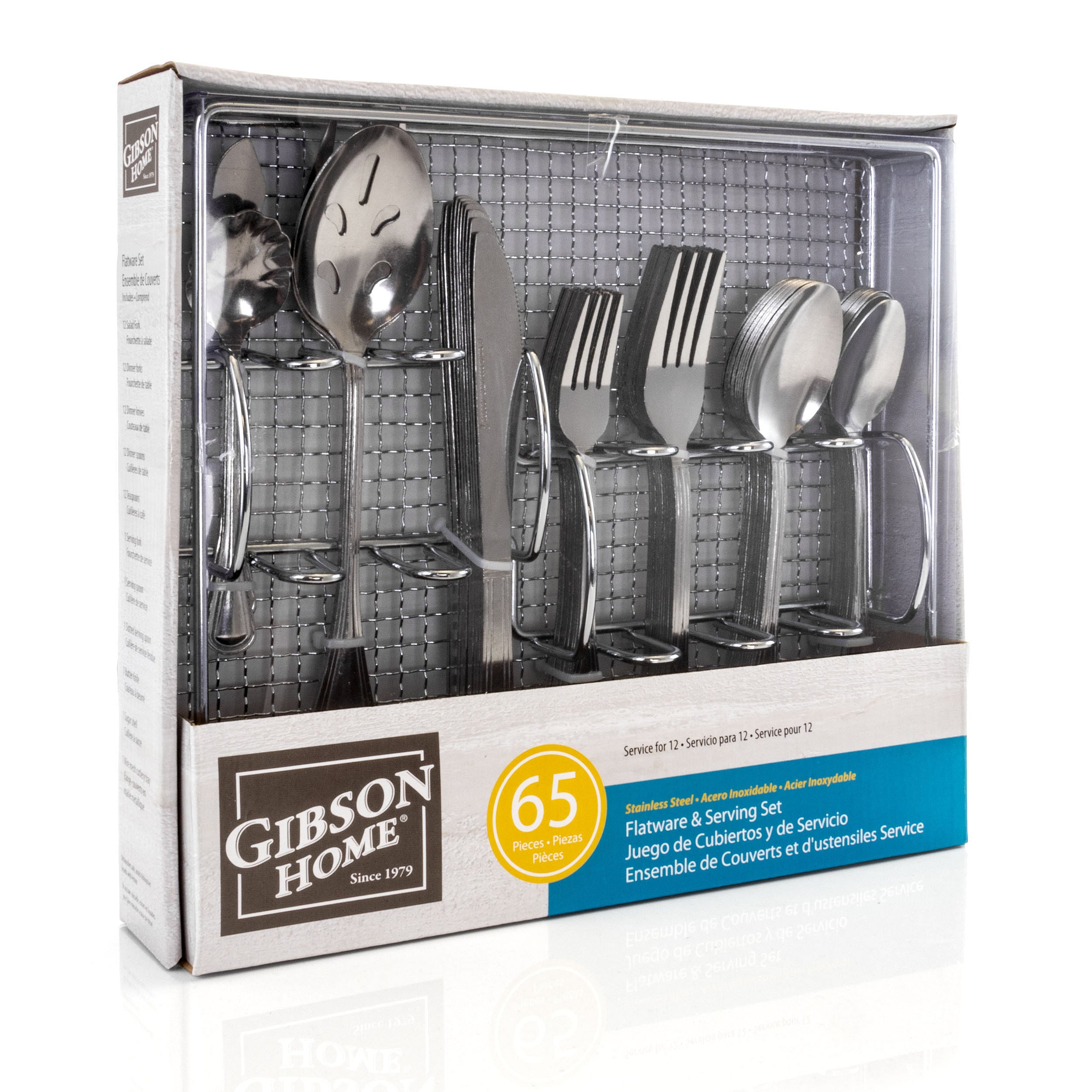 Gibson Home South Bay 65 Piece Stainless Steel Flatware Service Set with Wire Caddy - Free Shipping 