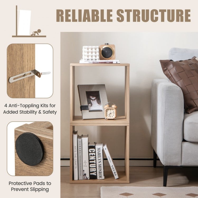 2 Cubes Stackable Bookcase for Living Room and Study-Natural