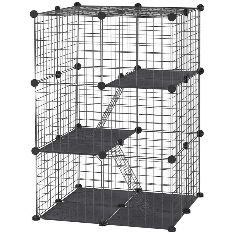 39 Pcs Small Animal Cage Bunny Hutch Portable Metal Wire with Ramps for Kitten Chinchilla, Black