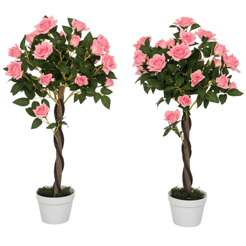 3FT Artificial Plant Pink Rose Floral Set of 2 in Pot, Fake Plant for Home Indoor Decor