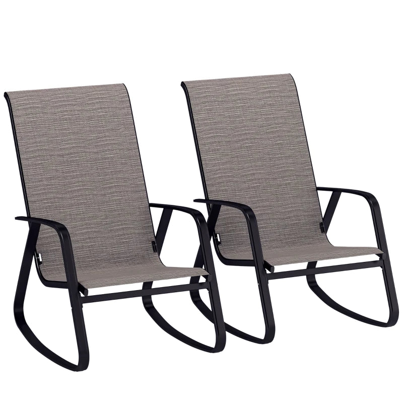 Set of 2 Patio Rocking Chairs, Outdoor Rocking Chairs with High Backrest, Armrests for Backyard, Garden, Light Brown