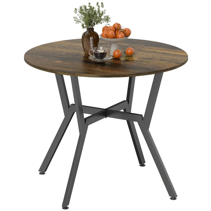 35" Round Dining Table, Modern Dining Room Table with Steel Frame, Space Saving Small Kitchen Table, Rustic Brown