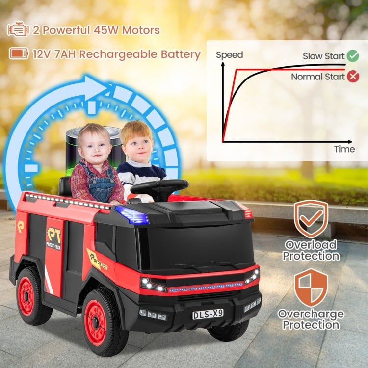 12V Kids Ride on Fire Truck 2-Seater with Remote Control and Water Gun-Red