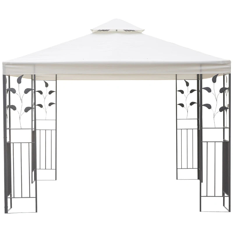 10' x 10' Outdoor Garden Metal Gazebo Patio Canopy Marquee Patio Party Tent Canopy Shelter Vented Roof Decorative Frame, Cream