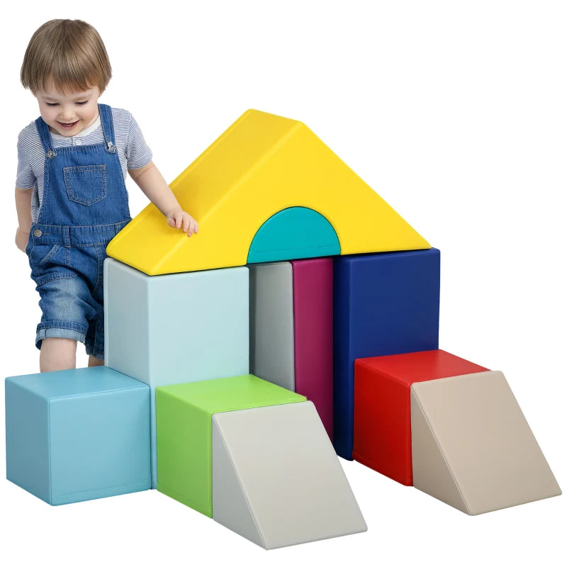 Soozier 11 Piece Soft Play Blocks Kids Climb and Crawl Gym Toy Foam Building Light Colour