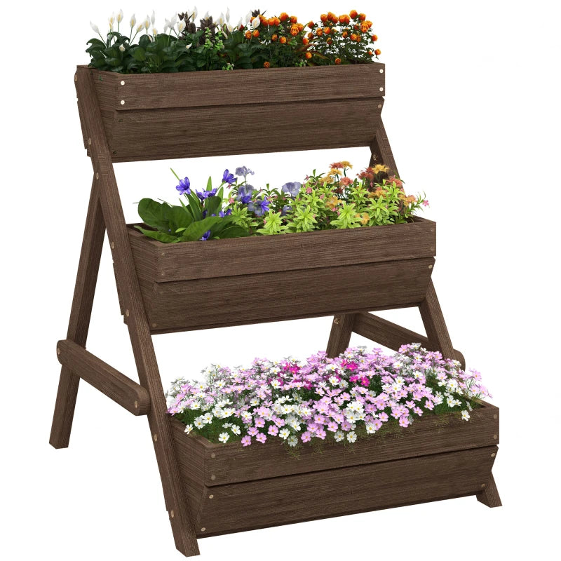 3 Tier Elevated Planter Box, Vertical Wooden Raised Garden Bed for Flowers, Vegetables, 26" x 30" x 30", Carbonized