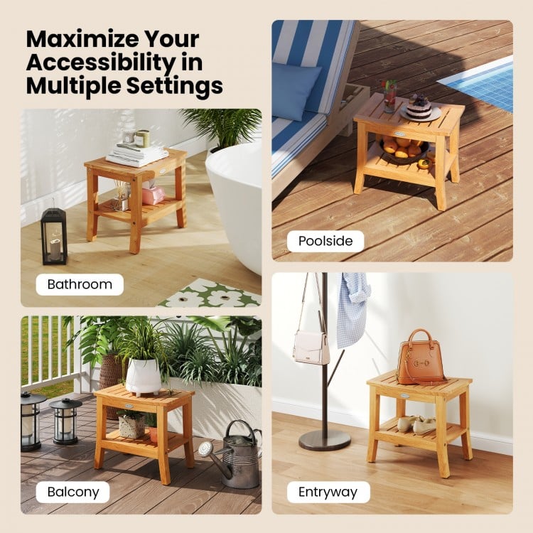 20 Inches Non-slip Shower Bench with Storage Shelf and Curved Top