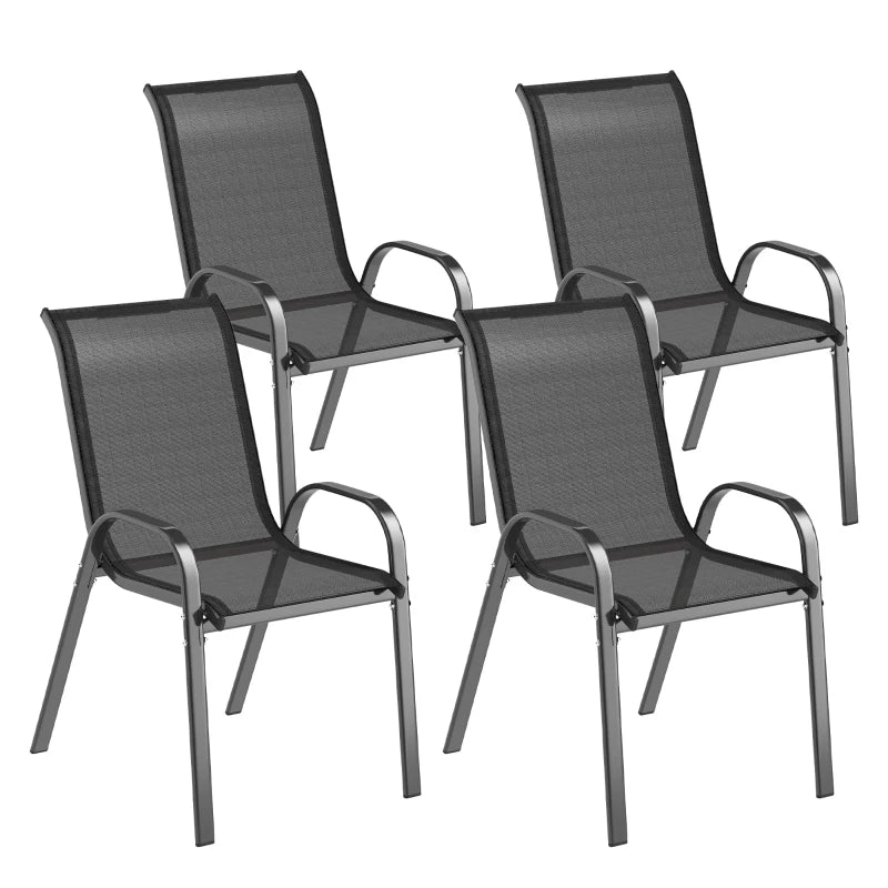 Set of 4 Outdoor Dining Chairs, Stackable Lawn Chairs with High Back, Breathable Mesh Seat for Garden Porch, Black