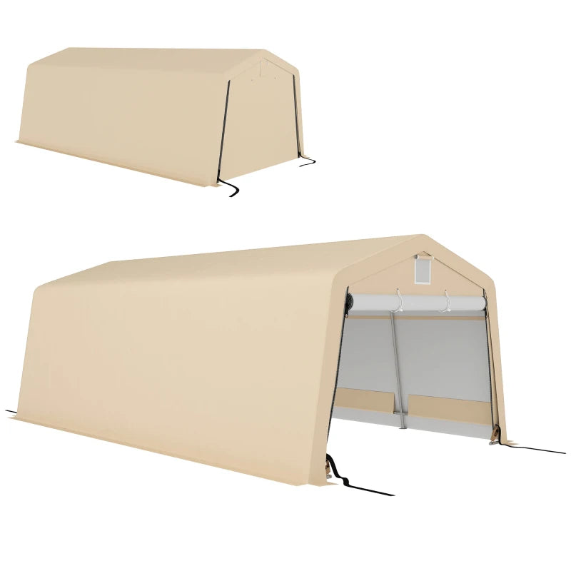 11' x 20' Portable Garage, Heavy Duty Carport Canopy with Ventilation Windows and Large Roll-up Door, Khaki