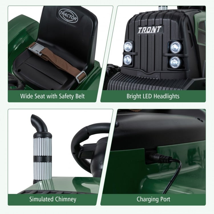 24V Ride On Tractor for Kids Electric Vehicle with Detachable Trailer and Remote Control-Dark Green