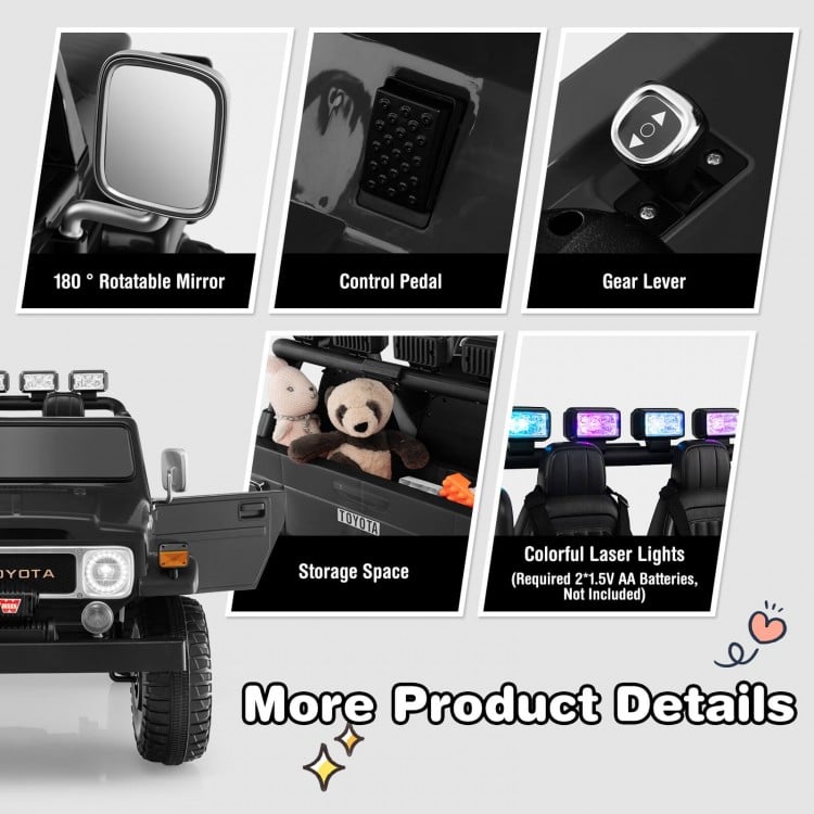 12V 2-Seat Licensed Kids Ride On Toyota FJ40 Car with 2.4G Remote Control-Black