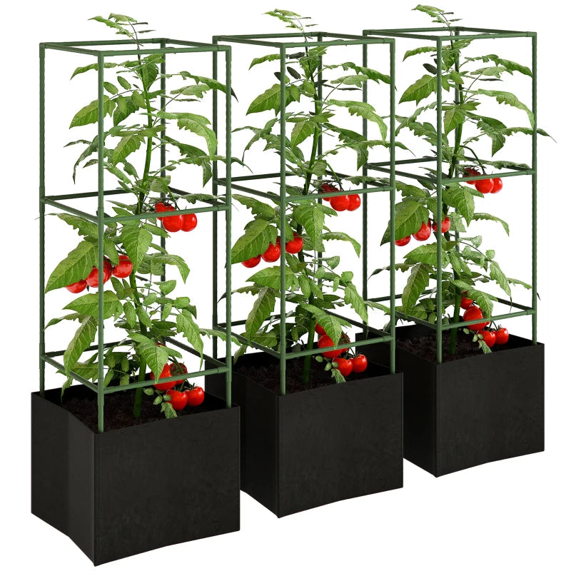 3 Packs Tomato Cages with 13.5 Gallon Grow Bags, Adjustable Square Plant Support Trellis