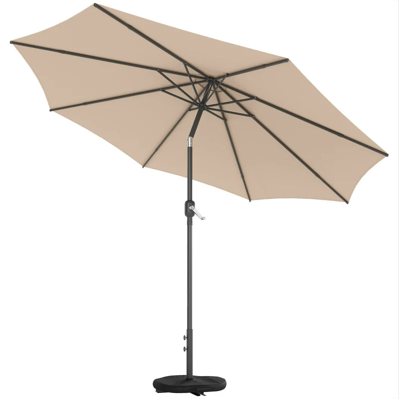 10' x 10' Round Market Umbrella with Base and Sandbag, Patio Umbrella with Crank Handle and Tilt, Khaki