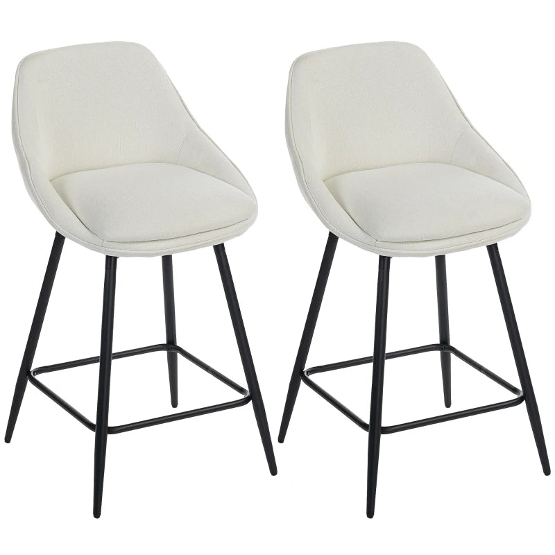 26" Counter Height Barstools Set of 2, Upholstered Swivel Bar Stools with Backrests and Armrests, Cream White