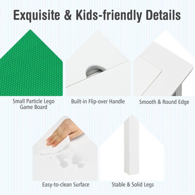 2-in-1 Kids Double-sided Activity Building Block Table with Drawers-White