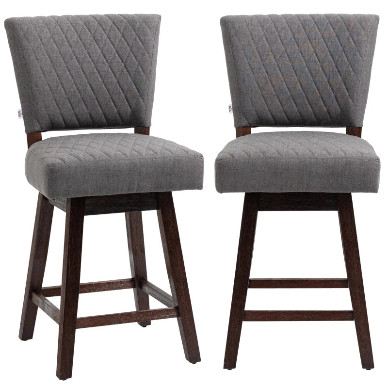 2 Pieces Swivel Bar Stools, Counter Height Stools Set of 2 with Wood Legs and Footrests for Dining Room, Dark Grey