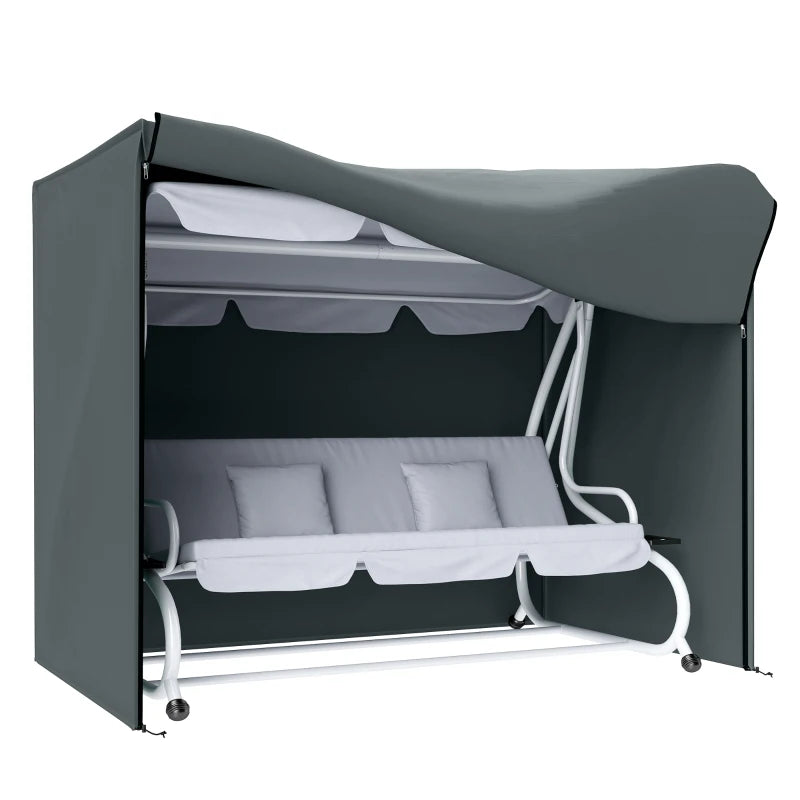 3 Seater Garden Swing Cover, Waterproof 420D Outdoor Swing Bench Cover with Zip, Windproof and Anti-UV, Grey