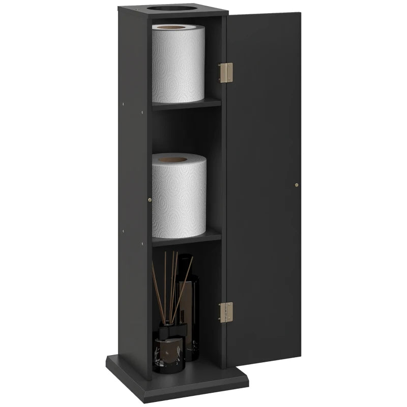 Small Toilet Paper Cabinet, Bathroom Corner Cabinet with Doors and Shelves for Paper Shampoo, Black
