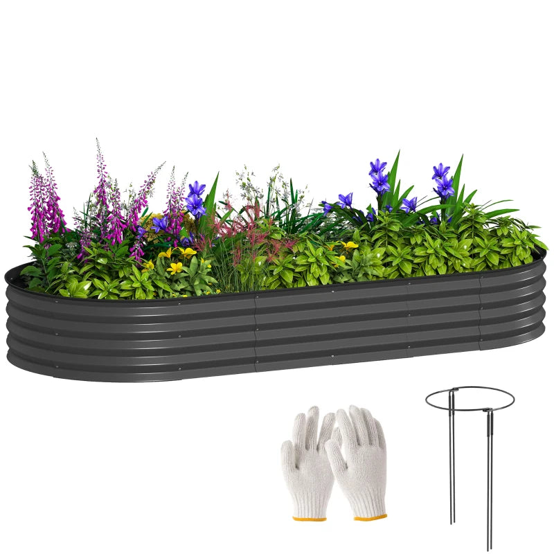 7' x 3' x 1' Large Outdoor Planter Box, Galvanized Raised Garden Bed with Metal Plant Stake, Dark Grey