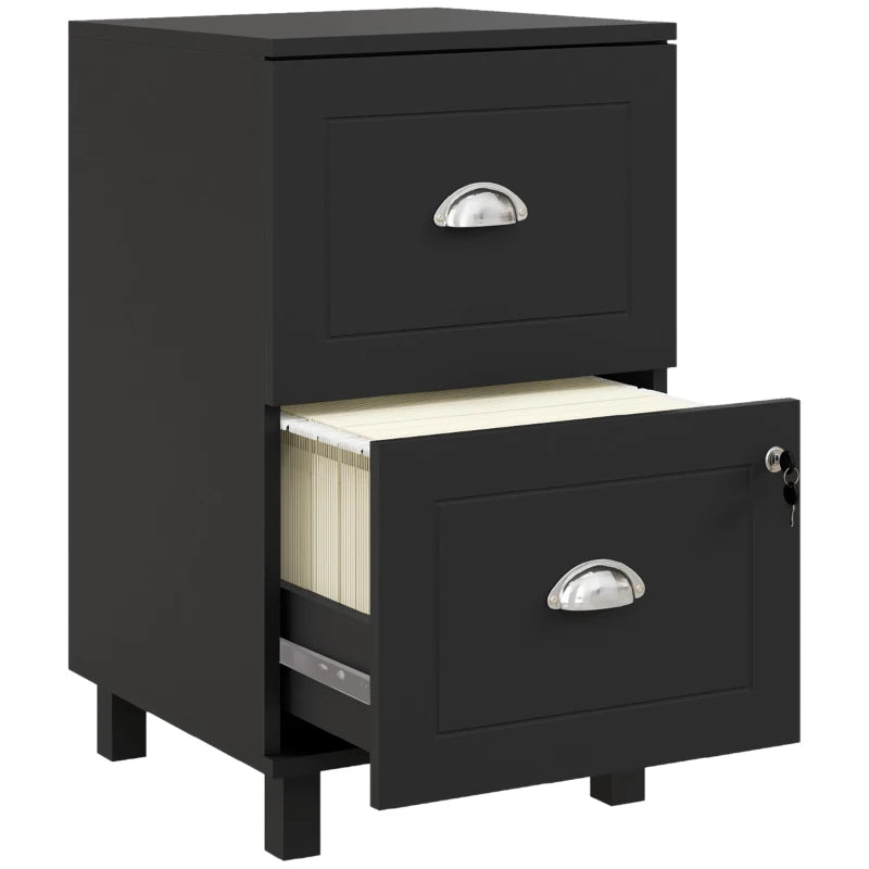 2-Drawer Small Filing Cabinet Lockable Home Office Storage Cabinet with Adjustable Hanging Bars for A4 Letter Black