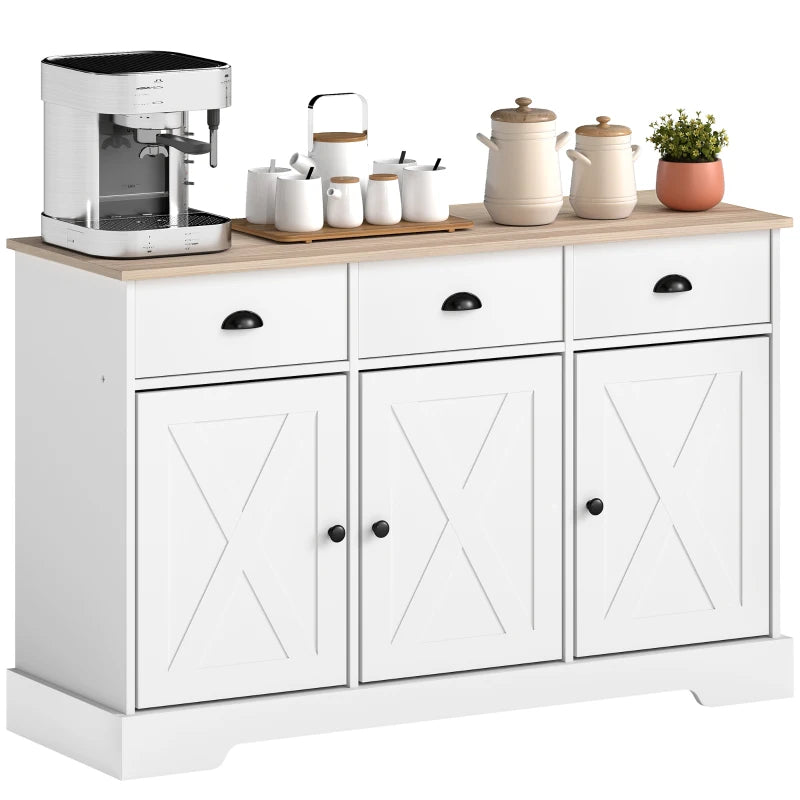 46.5" Buffet Cabinet, Farmhouse Sideboard with 3 Barn Doors and 3 Drawers for Living Room, Kitchen, White