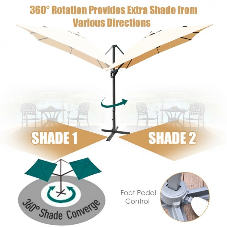 10 x13 Feet Rectangular Cantilever Umbrella with 360° Rotation Function-Beige