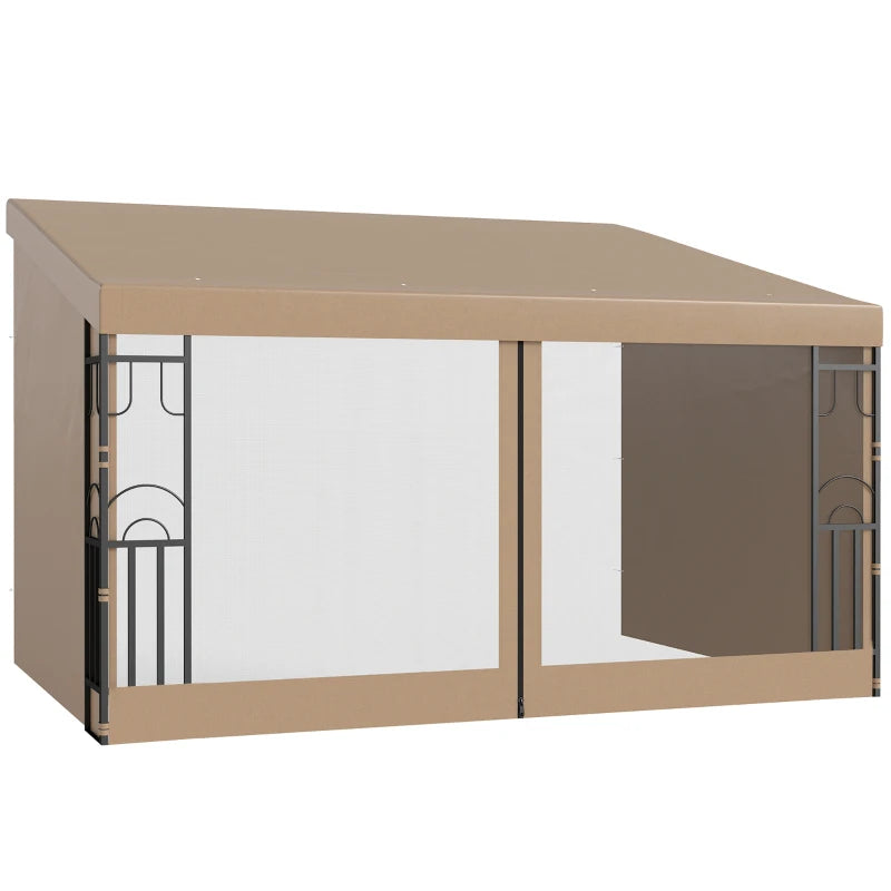 10' x 13' Wall Pergola, Outdoor Gazebo with 2 Curtains and 2 Nettings, UV Resistant, for Patio, Deck, Khaki