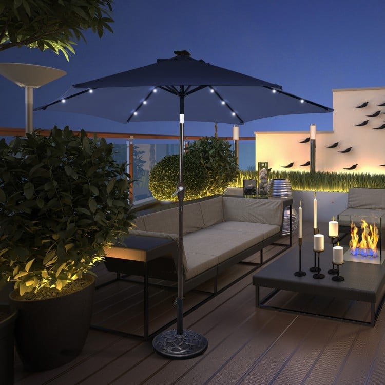 10 Feet Outdoor Patio Umbrella With Bright Solar LED Lights-Dark Blue