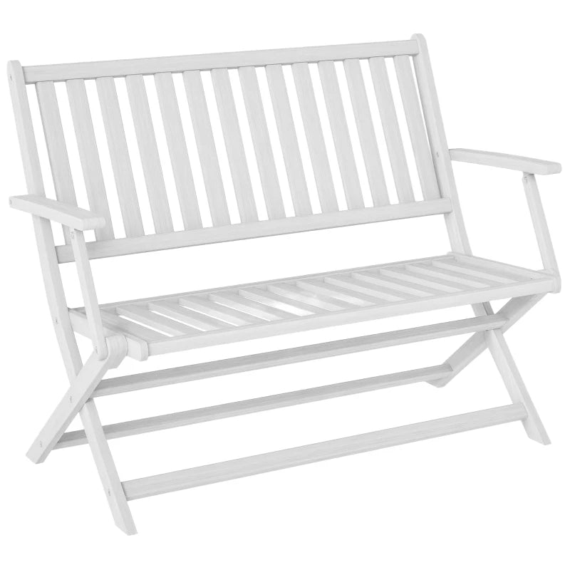 46.5" Foldable Wood Outdoor Bench with Backrest and Armrests for Outdoors, Patio, Porch, Park, White