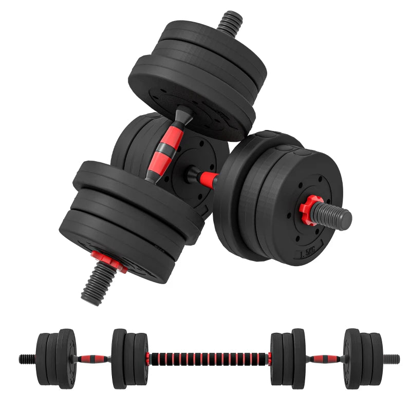 Soozier 44lbs 2-in-1 Adjustable Dumbbells Weight Set, Dumbbell Hand Weights Barbell for Body Fitness, Lifting Training for Home, Office, Gym, Black and Red