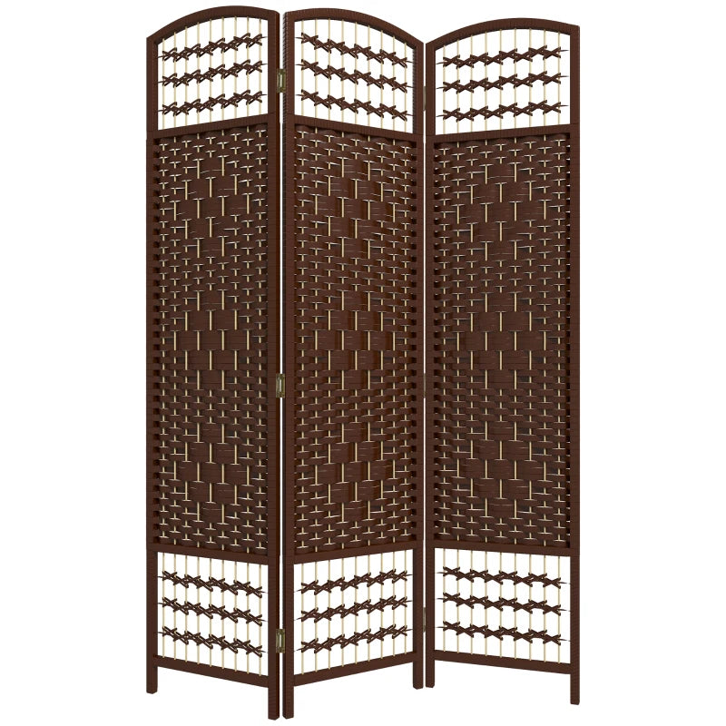 3 Panel Folding Room Divider, Portable Privacy Screen, Wave Fiber Room Partition for Home Office, Brown
