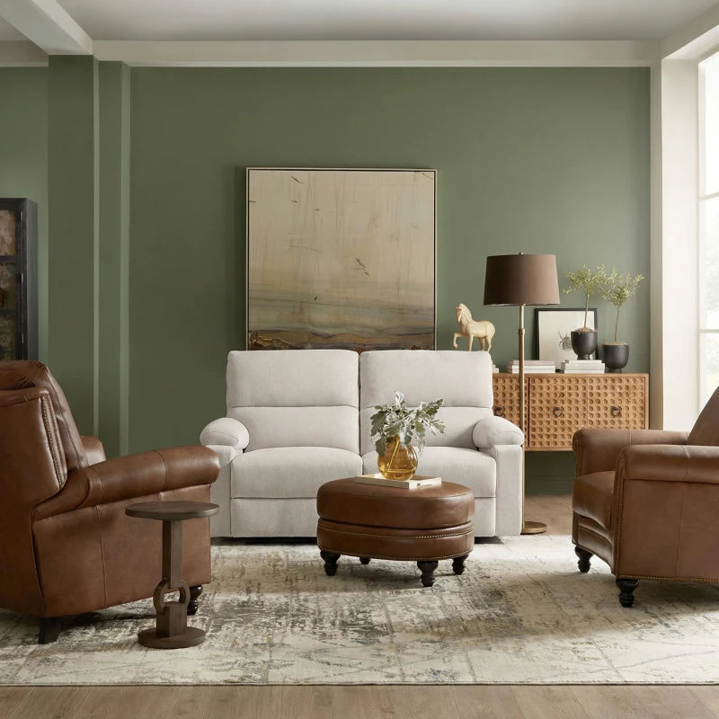 2 Seater Reclining Sofa, Loveseat Recliner Sofa with Footrest and Split Backrest, for Home Theater, Living Room, Cream White