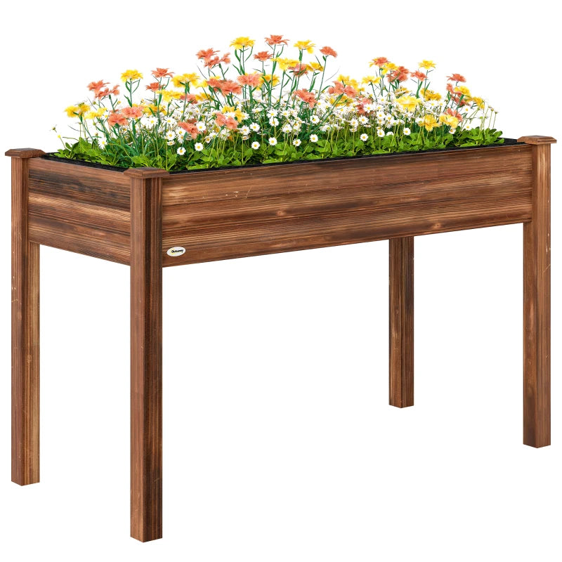 48" x 22" x 30" Wooden Patio Raised Garden Bed Planter, Elevated Planter Box with Legs, Carbonized