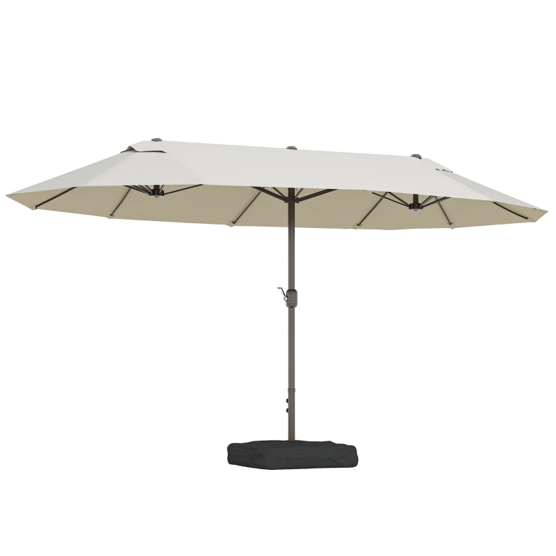 15' Outdoor Patio Umbrella with Twin Canopy Sunshade Steel Table Umbrella w/ Lift Crank, Cross base, Sandbag, Cream