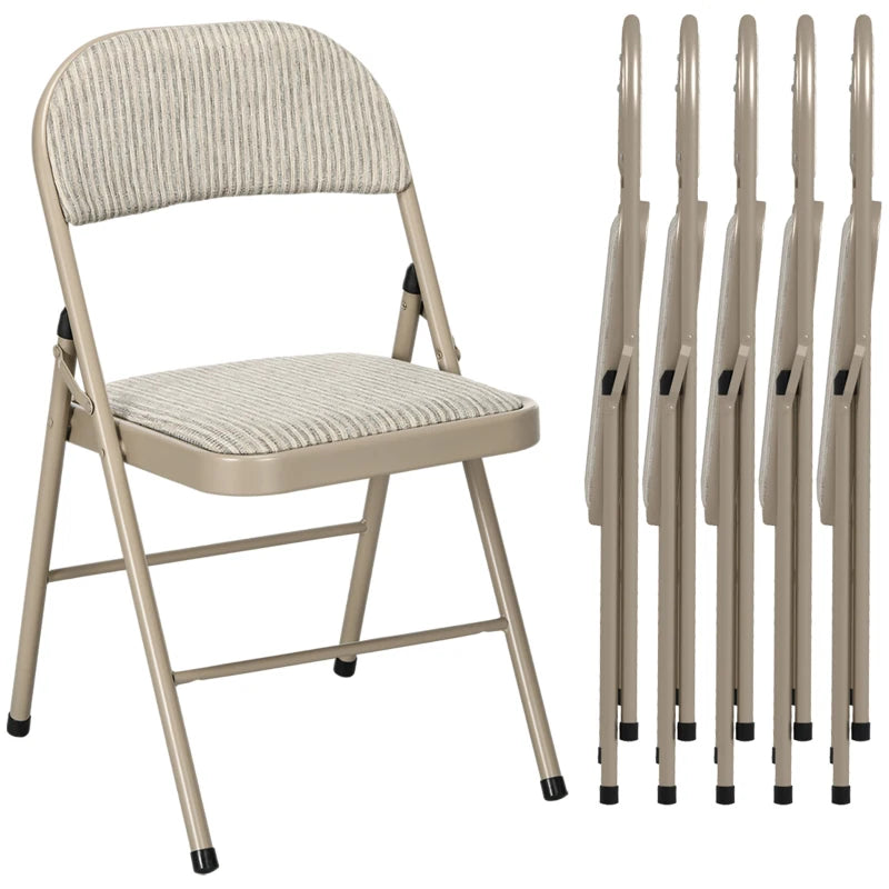Set of 6 Metal Foldable Chairs, Linen Fabric Padded Folding Chairs with Cushion Seat and Open Back for Indoor, Beige