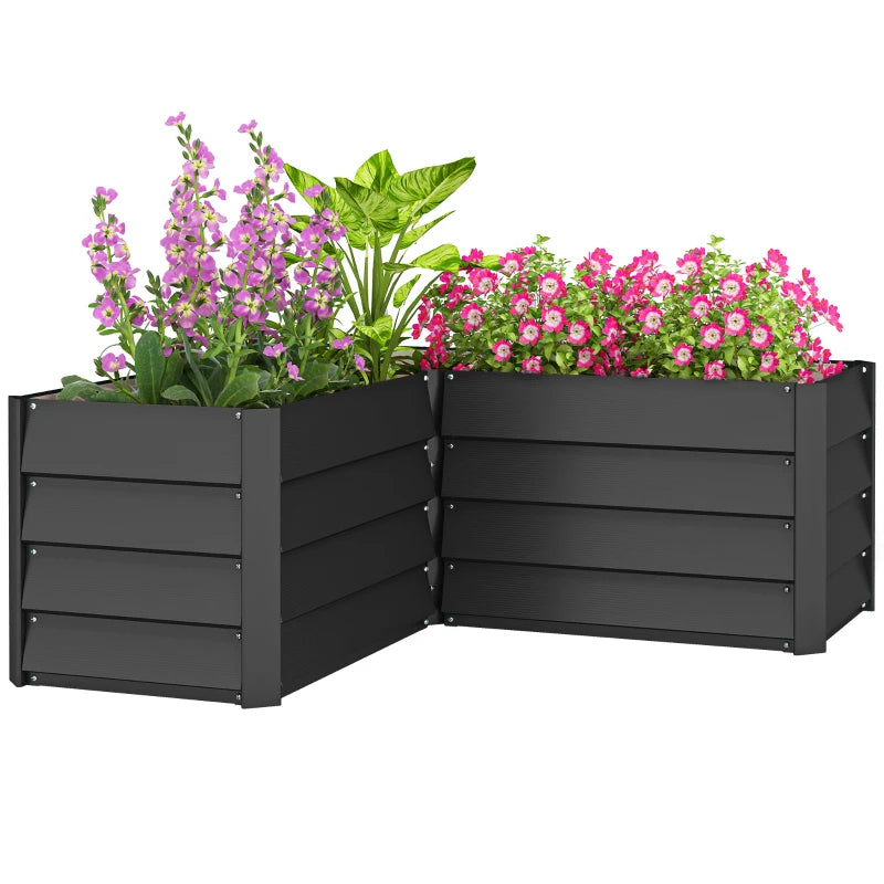 45" x 45" x 17" L-Shaped Galvanized Steel Raised Garden Bed for Vegetables, Flowers, Herbs, Dark Grey