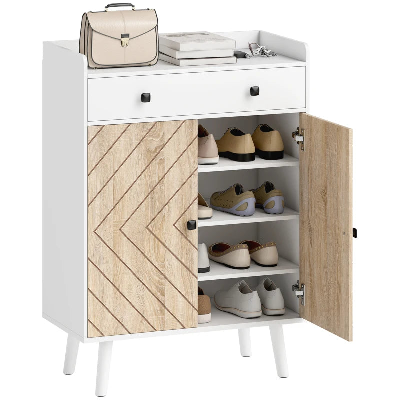 Shoe Cabinet for Entryway, Modern Shoe Storage Cabinet with Adjustable Shelves and Drawer for 12 Pairs, White