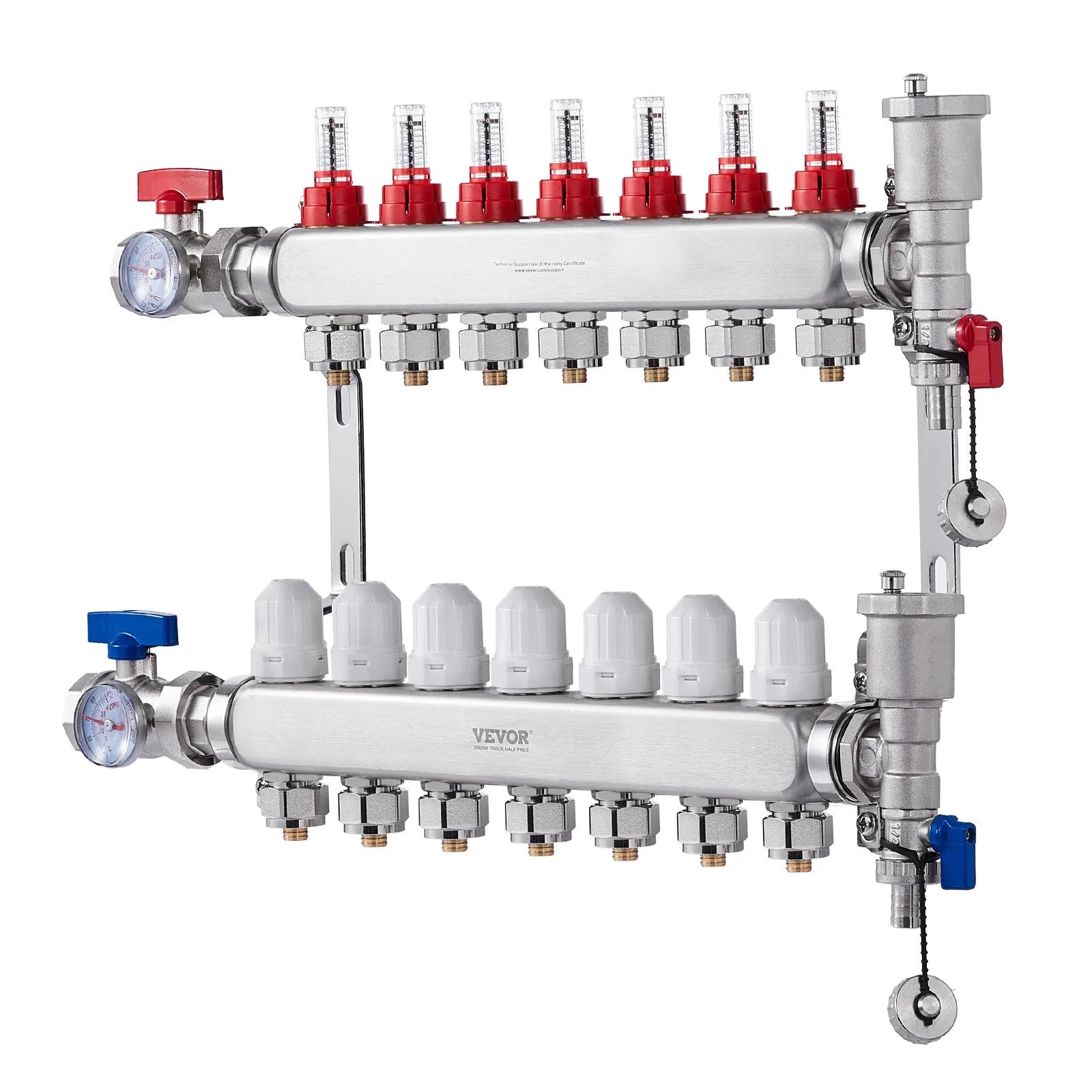 VEVOR 7-Branch Radiant Heat Manifold 1/2" PEX Tubing Floor Heating Manifold Set